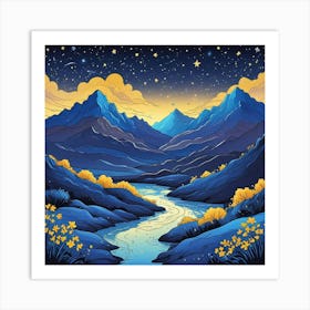 Celestial Milky Way Above A Desert Landscape Art (4) Art Print