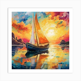 Boat At Anchor As The Sun Sets Art Print