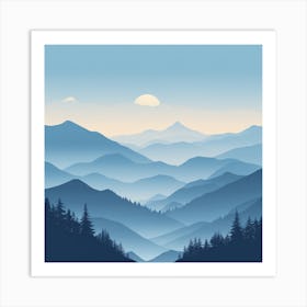 Misty mountains background in blue tone 111 Art Print