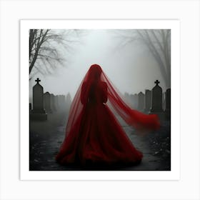 Red Veiled Bride Art Print