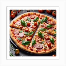 Pizza On A Black Background Art Print