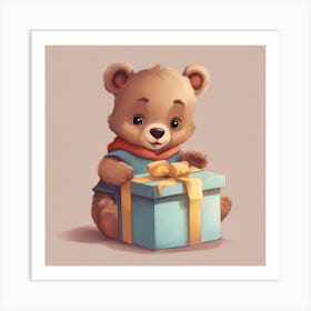 Teddy Bear opening Gifts Art Print