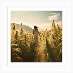 Woman Walking Through A Field Of Wheat Art Print