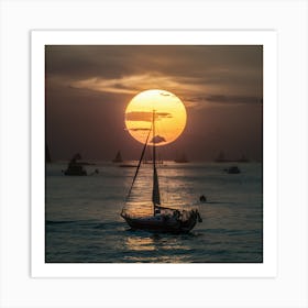 Sailboats At Sunset Art Print