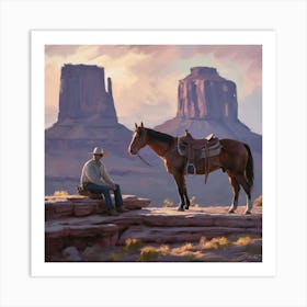 Cowboy And Horse Art Print