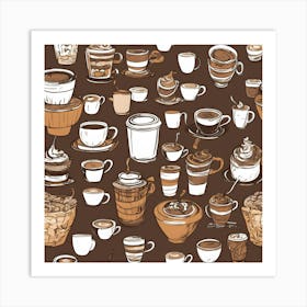 Coffee Cups Seamless Pattern Vector Art Print