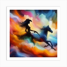 Cowgirl Riding Horse In The Sky Art Print