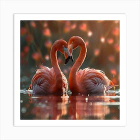 Two Flamingos In Love Art Print