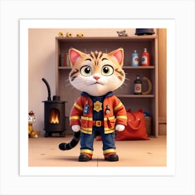 Firefighter Cat Art Print