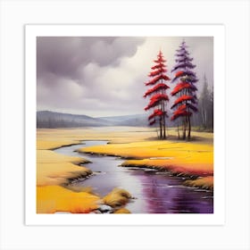 Trees And A River Art Print