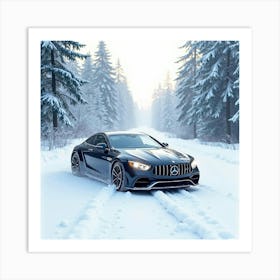 High End Car In A Serene Winter Wonderland, Watercolor Painting 1 Art Print