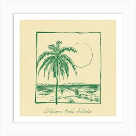 Whitehaven Beach, Australia Green Line Art Illustration Art Print