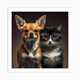 Chihuahua And Cat Art Print