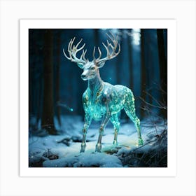 Firefly Firefly, Robotic, Whimsical, Teal, Deer, Ceramic, Metal, Robot, Body, Features, Ice, Forest, Art Print