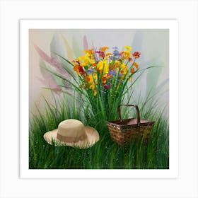 Hat And Flowers 1 Art Print