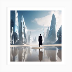 Man In Futuristic City Art Print