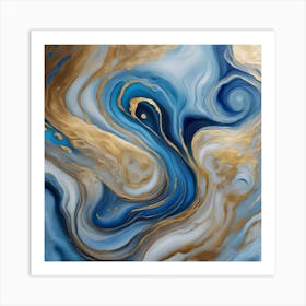 Blue And Gold Abstract Painting 1 Art Print