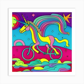 Unicorn riding a bike - AI artwork Art Print