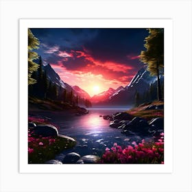 Sunset In The Mountains 3 Art Print