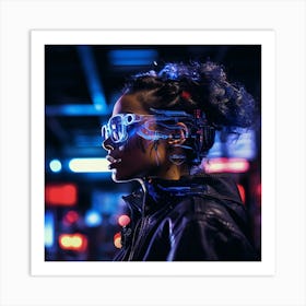 Cyberpunk Neon Futuristic Woman Art Print