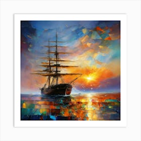 Sailboat At Sunset 4 Art Print