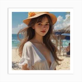 Asian Girl On The Beach Art Print