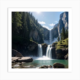 Waterfall Down The Mountain Art Print