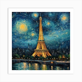 Starry Night At The Eiffel Tower Art Print
