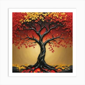 solid color gradient tree with golden leaves and twisted and intertwined branches 3D oil painting 1 Art Print
