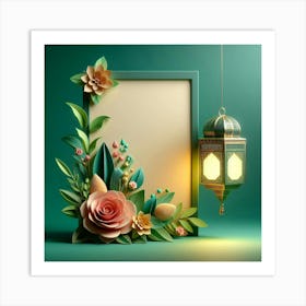 Islamic Frame With Flowers And Lantern 1 Art Print