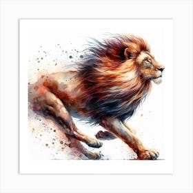 Lion In Motion, Lion Watercolour Art Print 4 Art Print