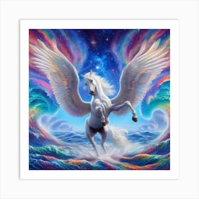 White Unicorn Pegasus Art Print