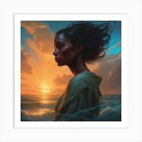 Woman In The Ocean Art Print