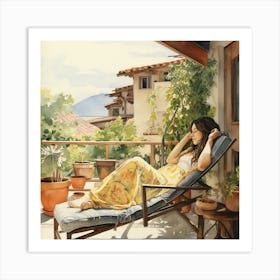 Woman Relaxing On Patio 1 Art Print
