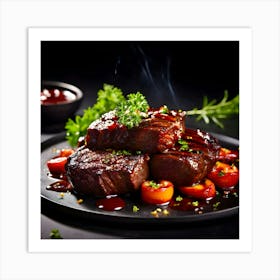 Steaks On A Plate Art Print