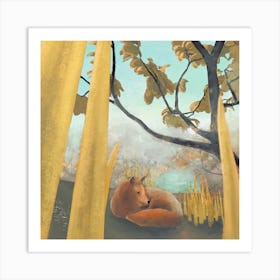 Fox In The Grass Animal Plant Forest Art Print