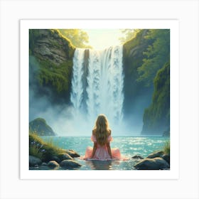 Taylor Swift Sitting By A Waterfall, With Watercolor Mists Softly Rising Art Print