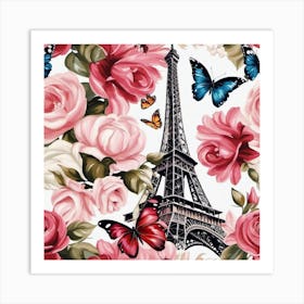 Paris Roses And Butterflies 11 Art Print