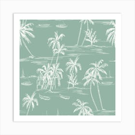 Beach Pattern Sage Green Art Print