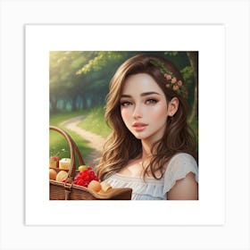 Girl With Basket Art Print