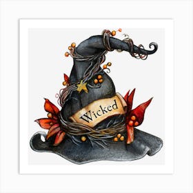 Vintage Retro Spooky Witch Hat Wicked Halloween Art Print