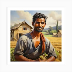 Man In The Rice Field Art Print