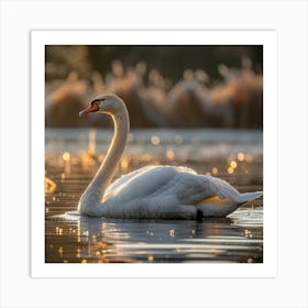 Swan In The Water Art Print