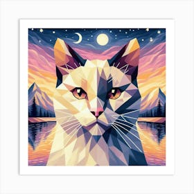 Velvet Low Poly Cat Art Print