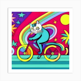 Cat riding a bike - AI artwork Art Print