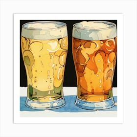 Illustration Of Two Glasses Of Beer Art Print