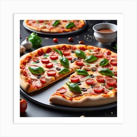 Pizza On A Black Background 1 Art Print