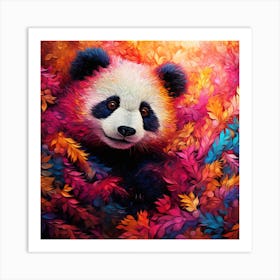 Panda Bear In Autumn Leaves 3 Art Print
