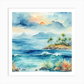 Oceanlandscapewatercolor Art Print