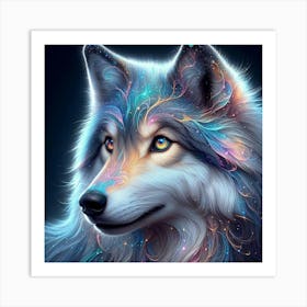 Electric Fantasy Wild Wolf Face 4 Art Print